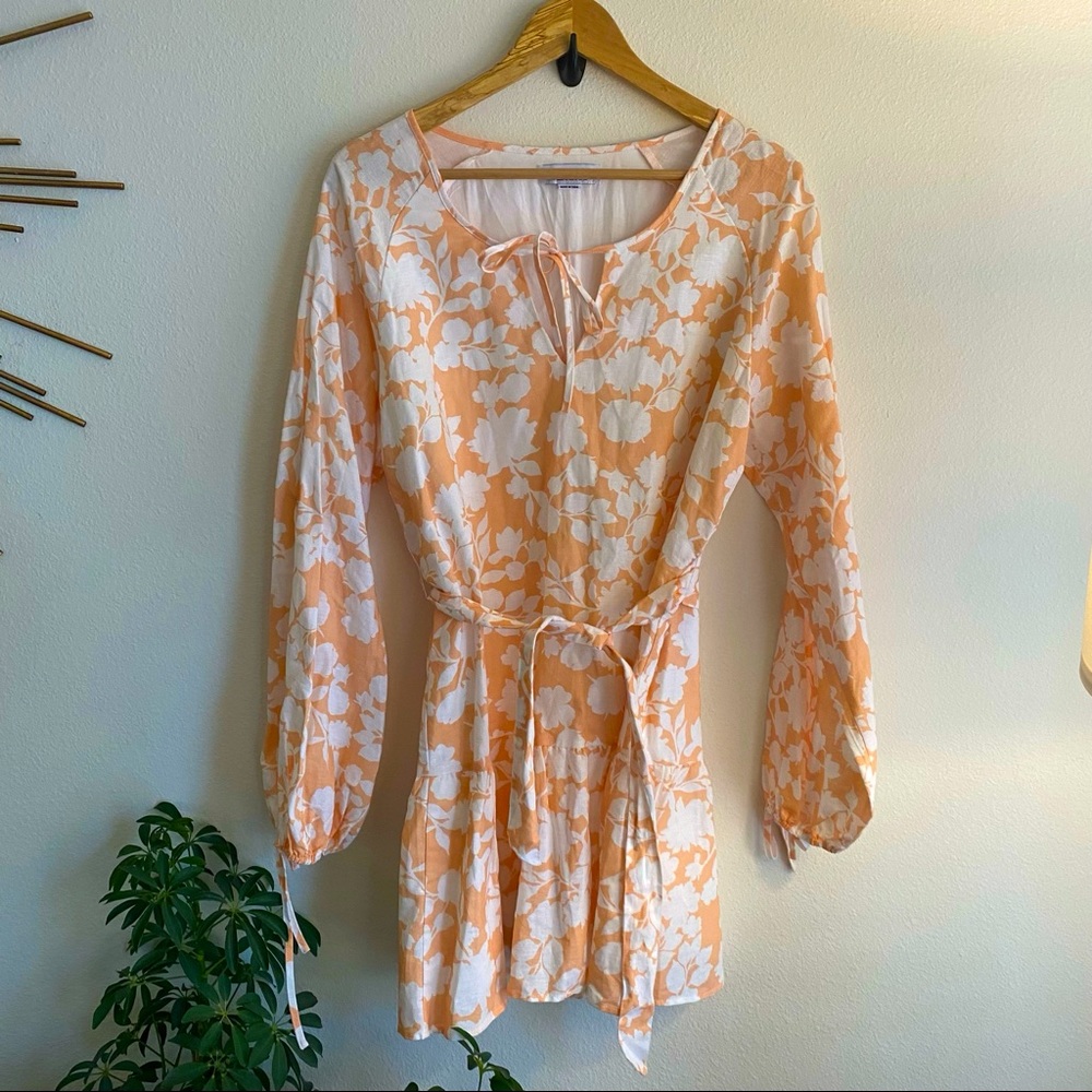 Charlie Holiday Beach Dress Linen Mini Floral Peach White Swim